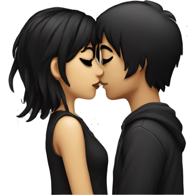 Black haired emo couple kissing  emoji