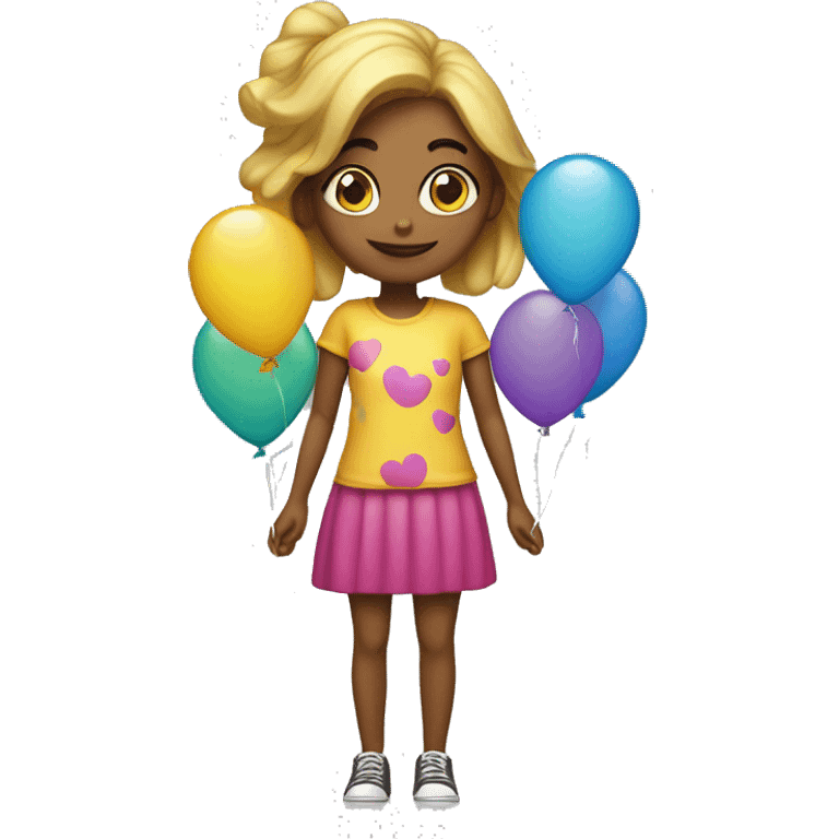 Chica con globos, pelo y piel clara emoji