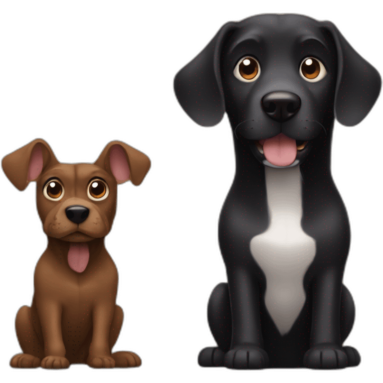 Big black dog and very small Brown dog with big ears emoji