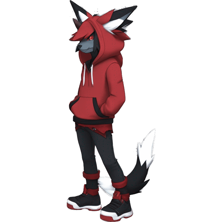 Edgy Cool Anthro Zoroark-Zangoose-Litten Fakemon Fursona Hoodie Full Body emoji