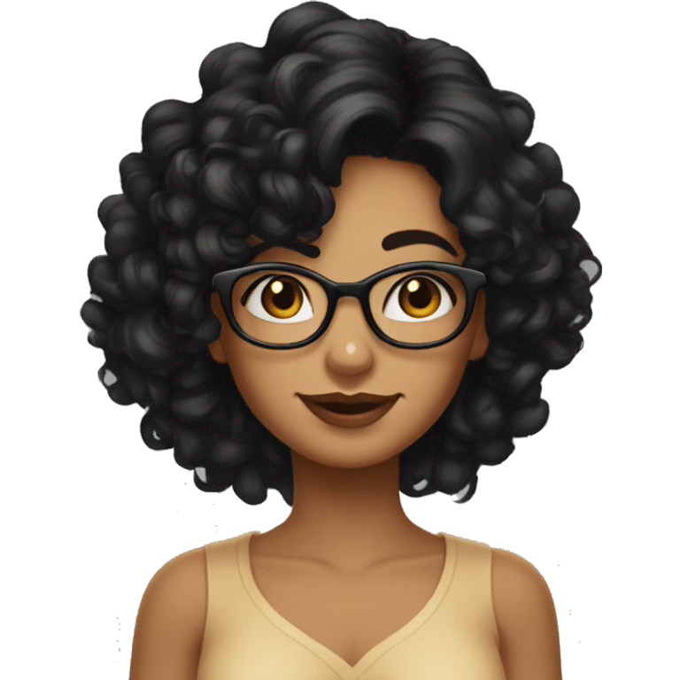 girl, big nose, long curly black hair, earrings, dark brown eyes, tan skin, freckles, glasses, glamour emoji