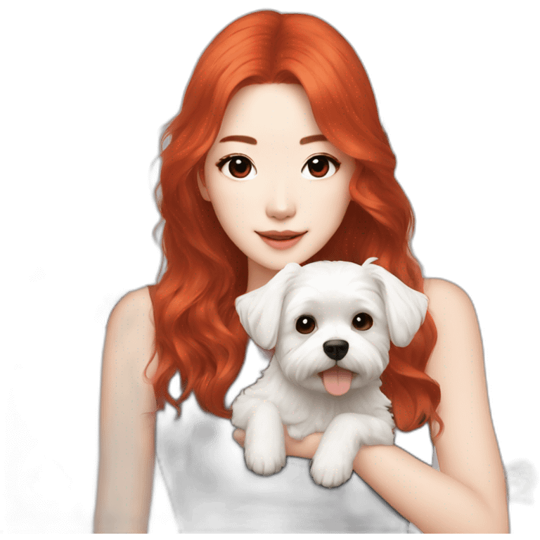 Red-haired K-pop singer with dog maltese emoji