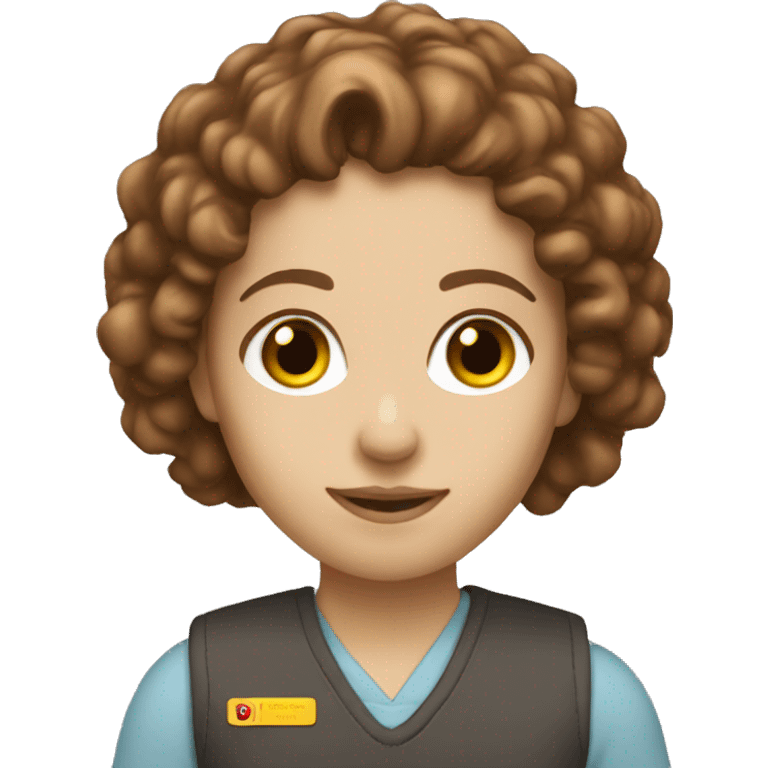 White Women, brown eye, long brown curly hair, mechanical engineer emoji