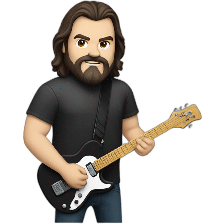 man with long hair and black beard, caucasian, looks like jack black with an electric guitar emoji