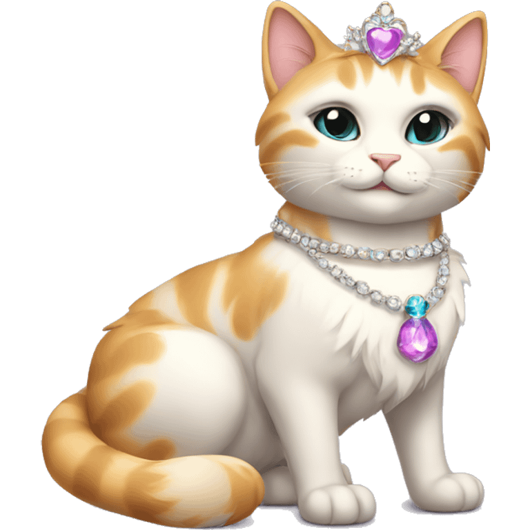 Magical princess-cat with tiara and necklace full body emoji