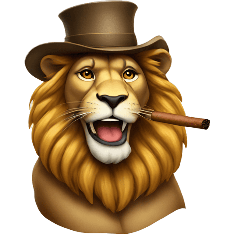 Lion smoking a cigar with a hat emoji