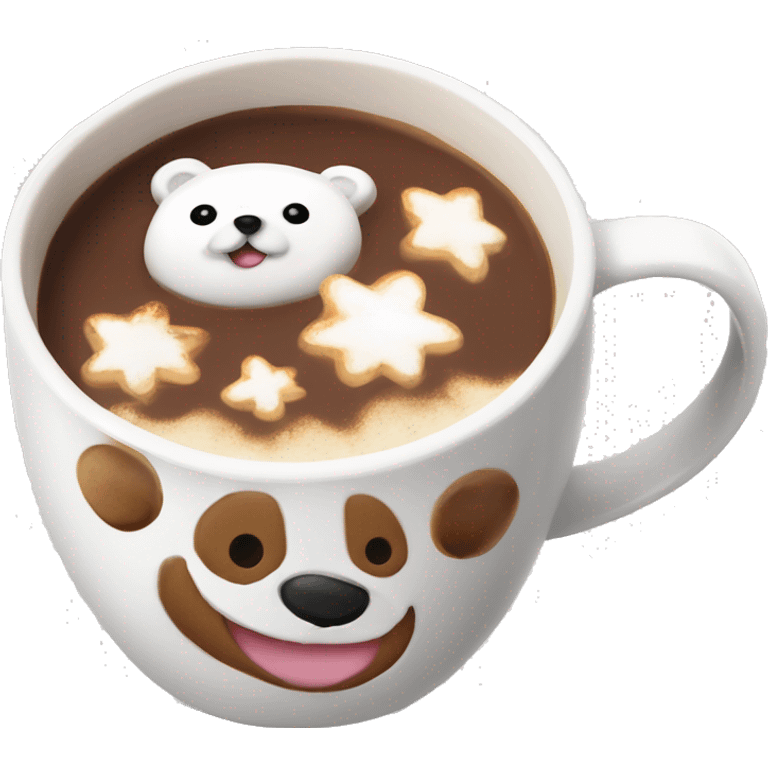 White mug with cute bear prints, hot choco with mallows on top emoji