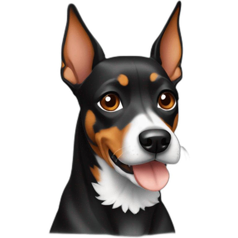 Old pinscher black with white beard and chest orangw emoji