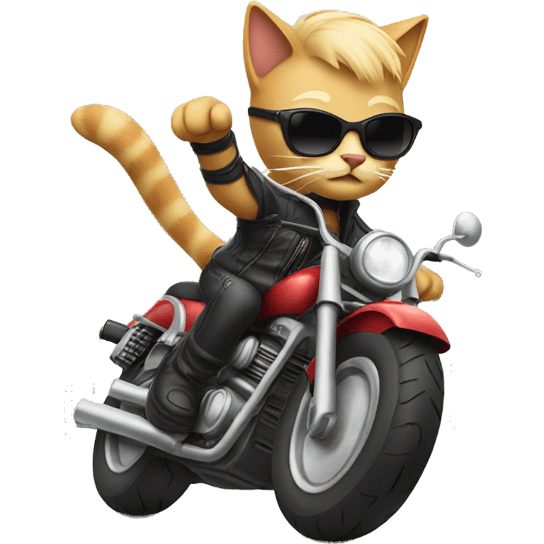 A cat with blonde hair and sunglasses riding a motorcycle  emoji