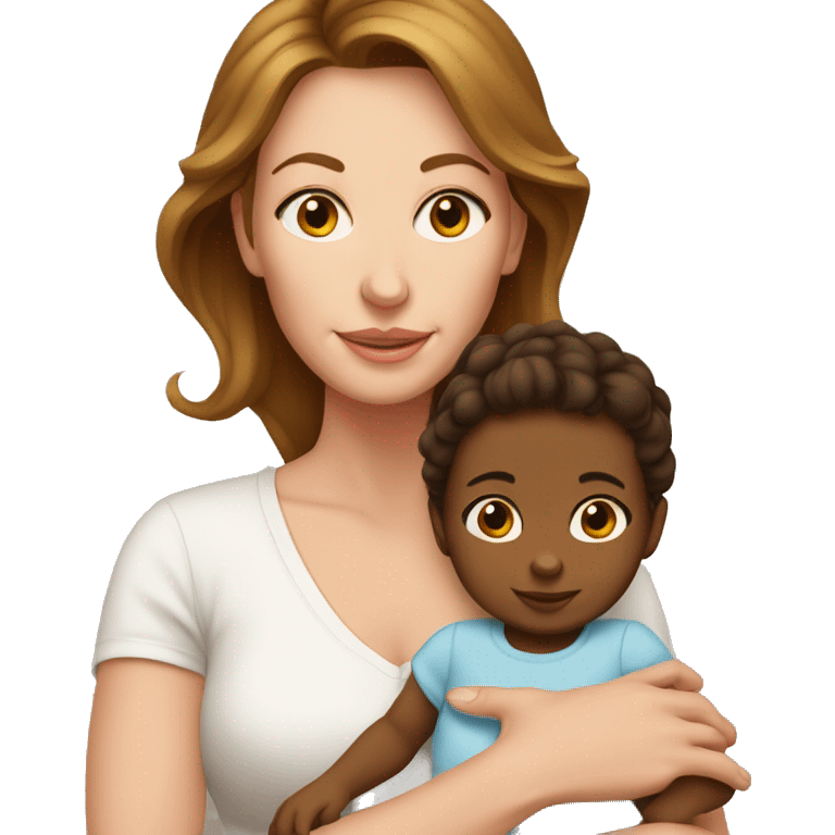 White mom with brown hair holding her 6 month baby girl  emoji