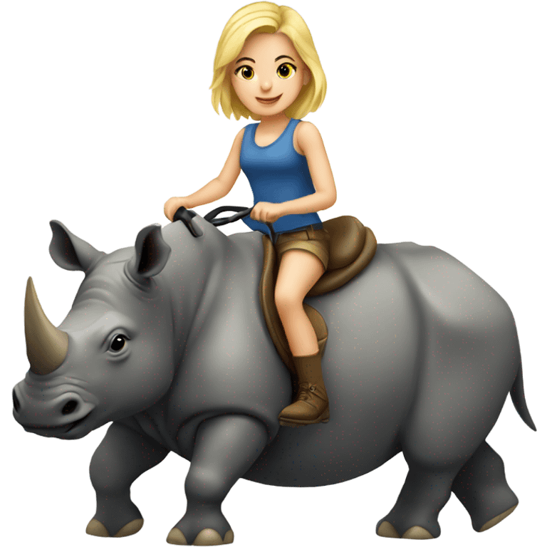 Young blonde girl riding a rhino emoji