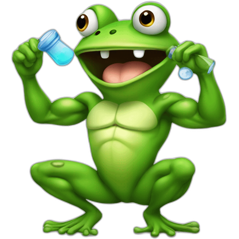 Very Muscular fitness frog doing chemistry emoji