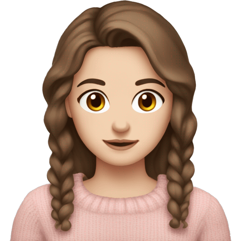 Pretty darkbrown eyed white girl with brown hair light pink sweater cozy emoji