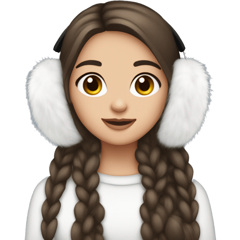 Brunette long hair pretty girl wearing white faux fur earmuffs  emoji