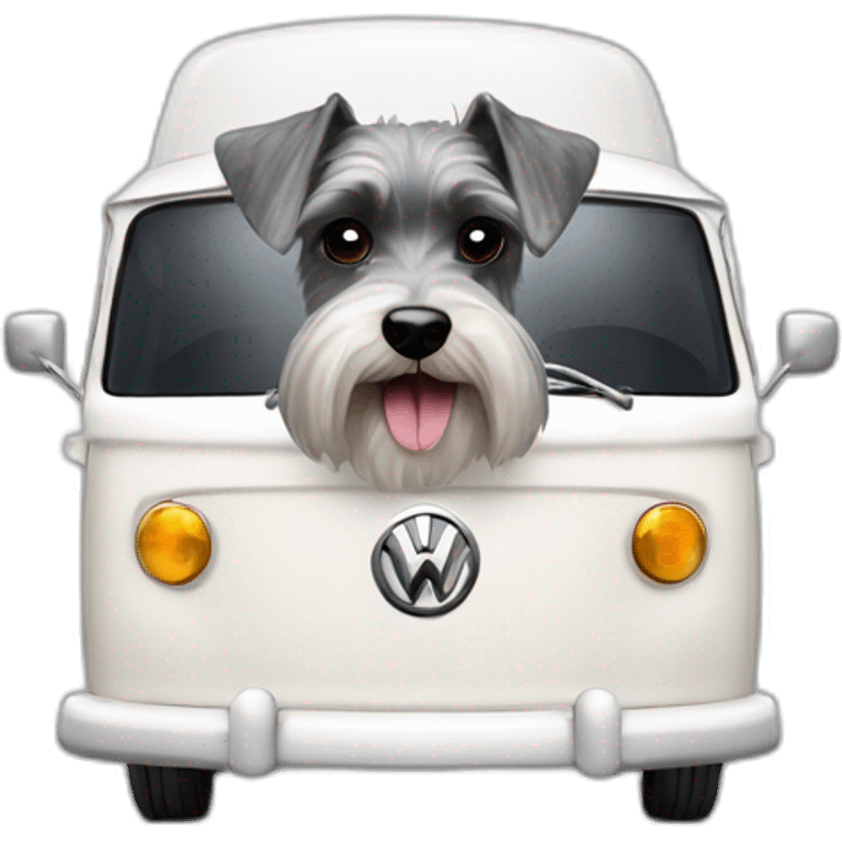 Zwergschnauzer in a white VW Bus emoji