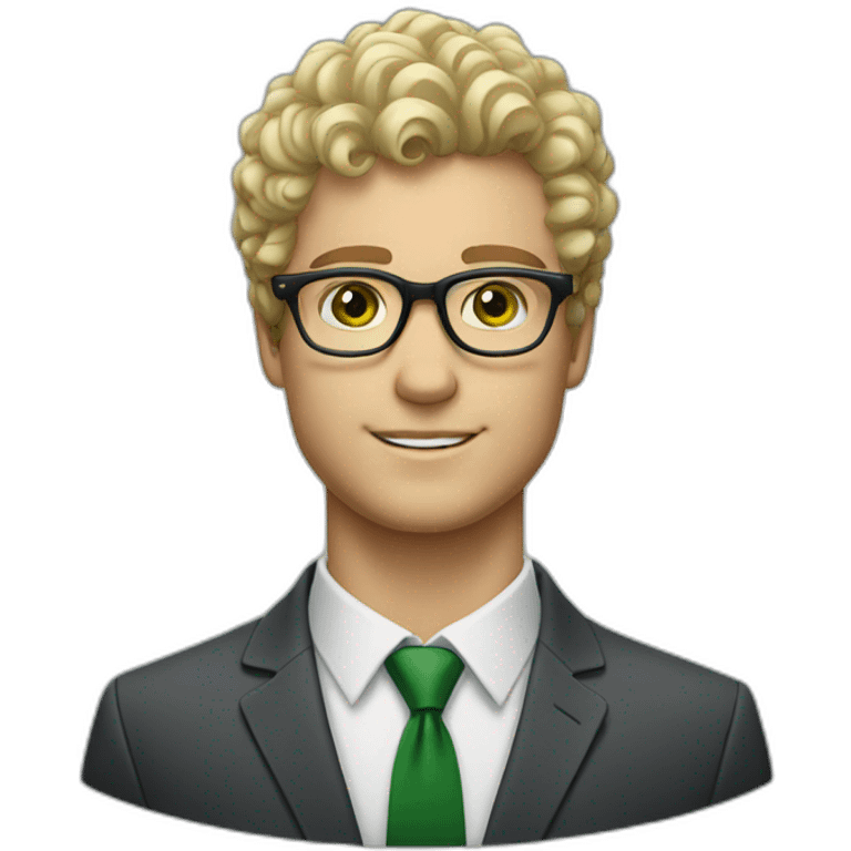 blond short curly hair man with glasses and green eyes in a suit portrait emoji