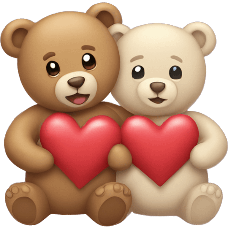 Two teddy bears, one male and one female, holding hearts in their hands emoji