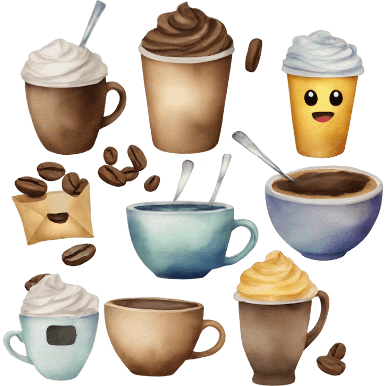 Water color coffee shop clip art  emoji