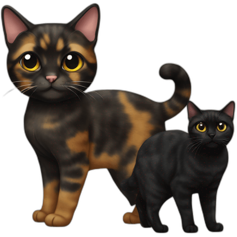 Tortie cat with black cat emoji