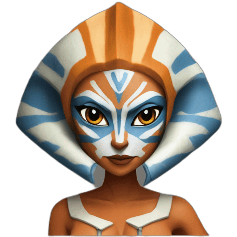 Sexy Ahsoka Tano (portrait, front facing) bikini (small horns) (clone wars season 7) in the style of van gogh emoji