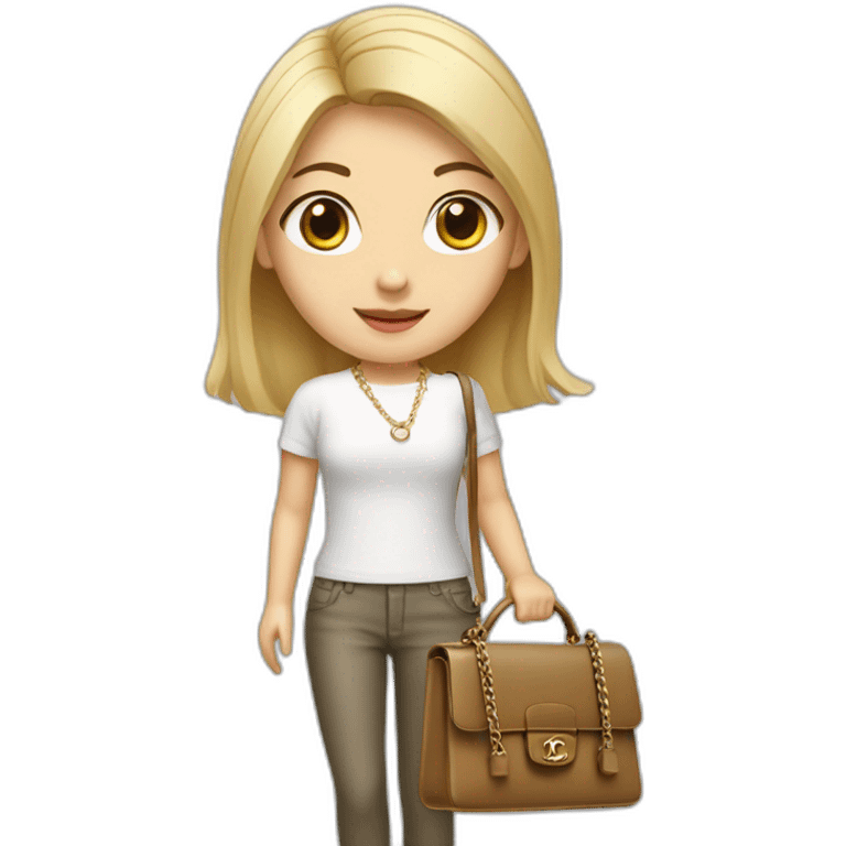 Blonde Asian girl who is a software engineer with Birkin bag and Chanel necklace emoji