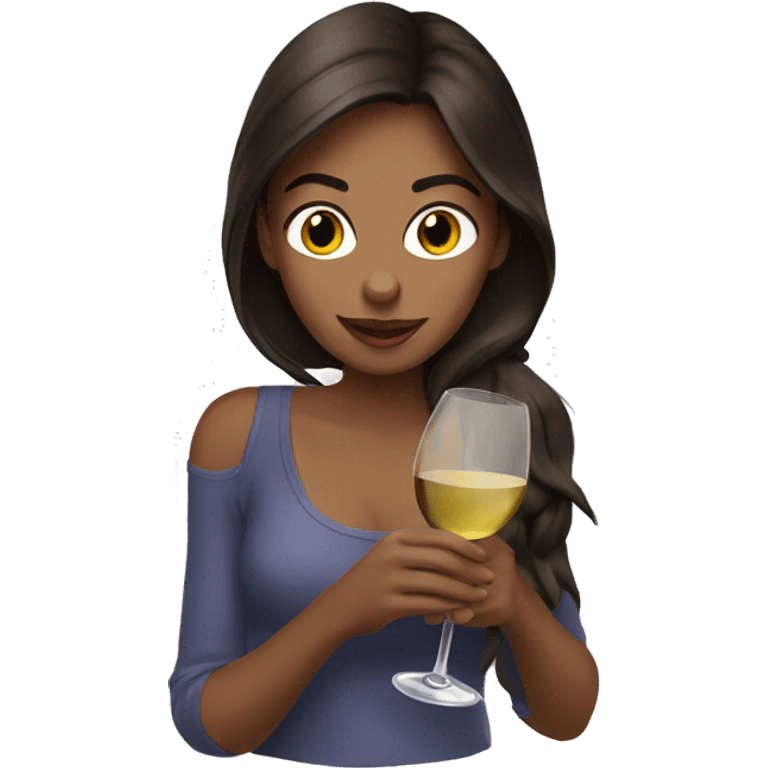 brunette girl sipping wine emoji