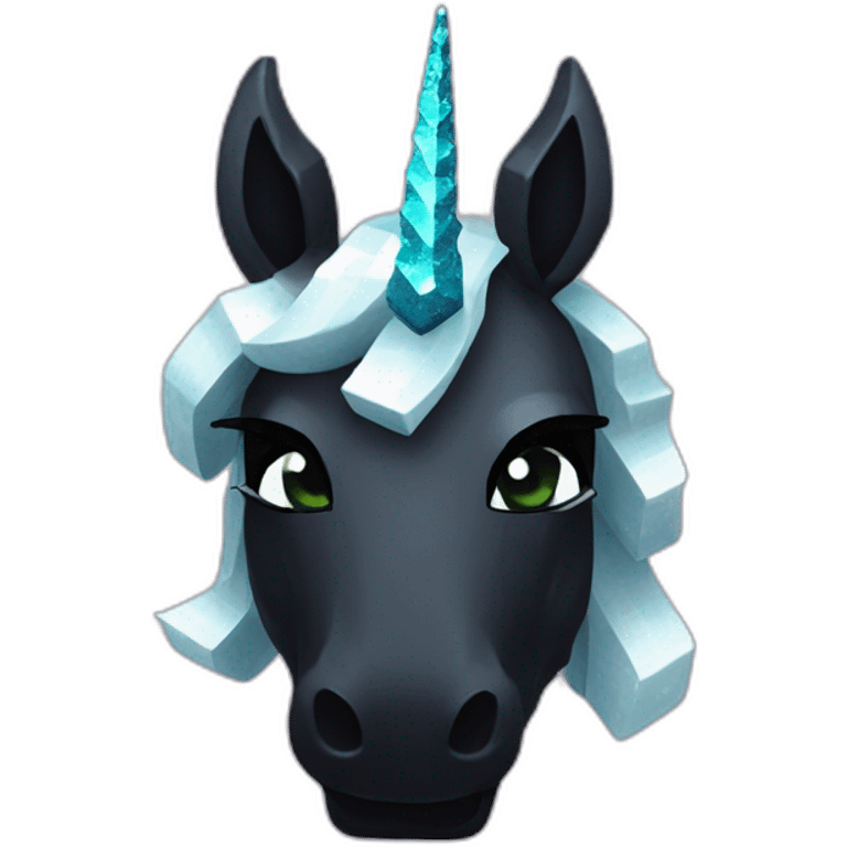 Minecraft Glitter Black Unicorn Head With Diamond Horn emoji