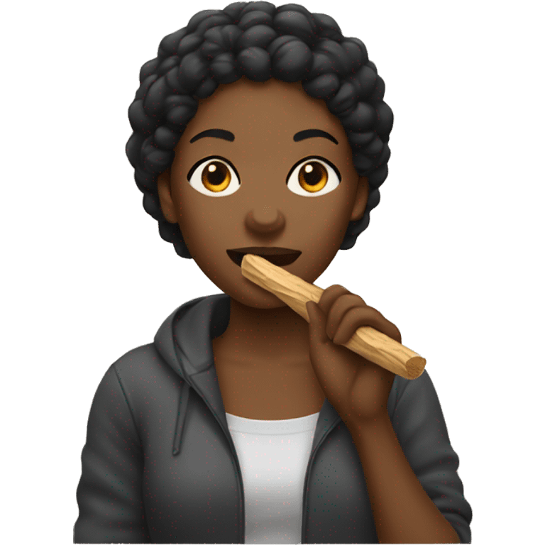 Black woman eating a wood stick emoji