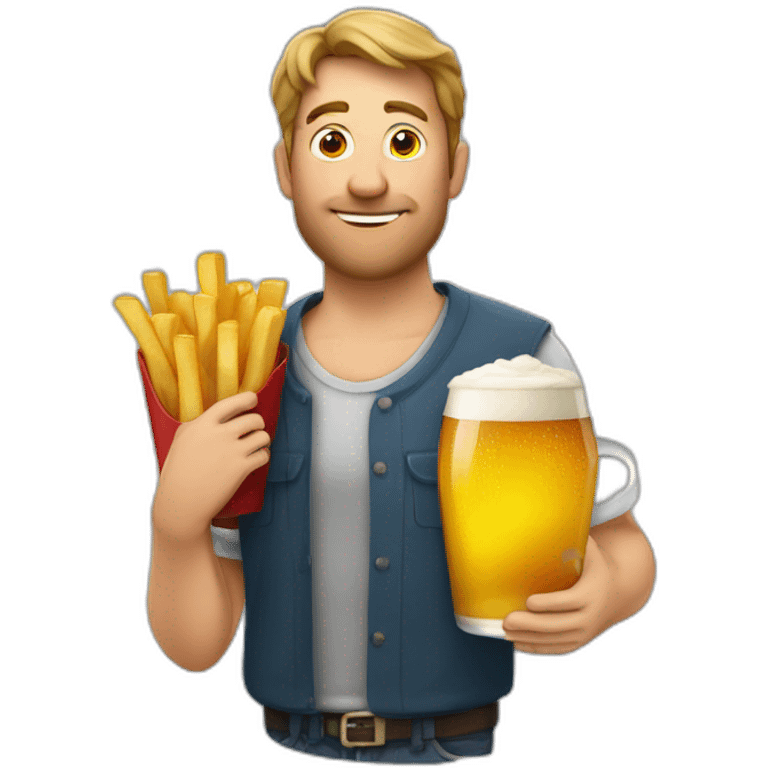 belgian man holding fries and a beer emoji