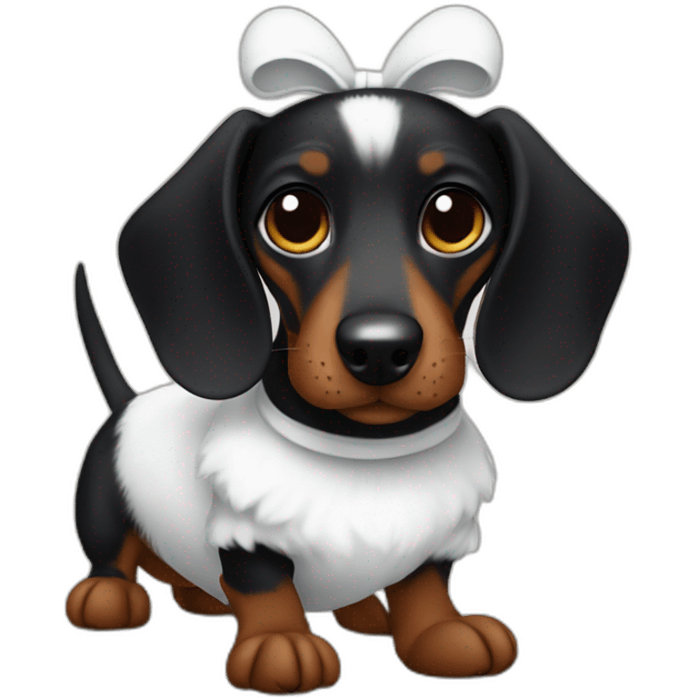 a black dachshund dog in a white bunny costume with ears emoji