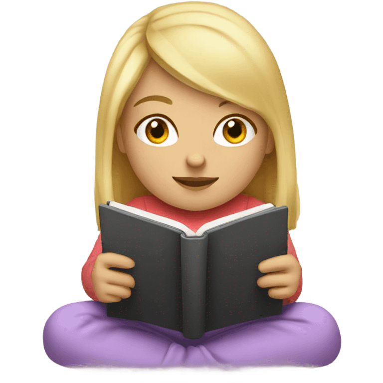 Cozy blonde girl reading on a kindle emoji