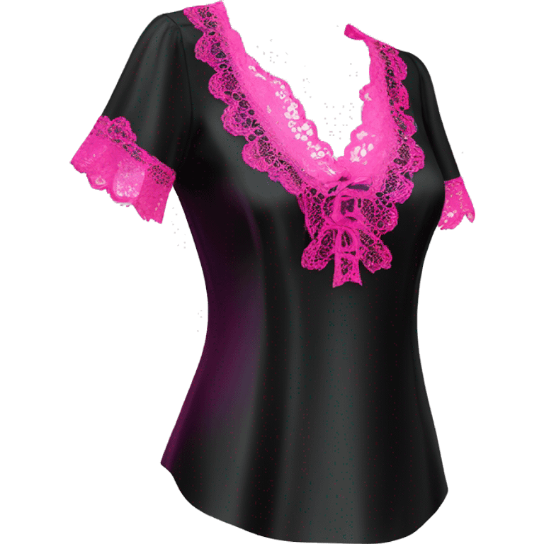 Realistic isolated side view of a black and hot pink shiny silk lace dressy blouse. emoji