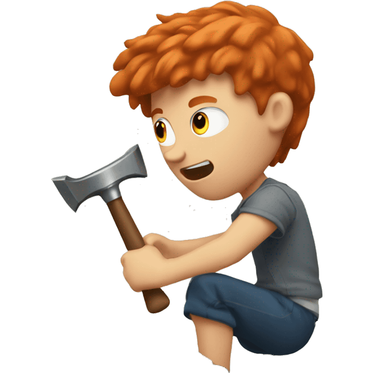 A redhead guy hitting a computer with a hammer emoji