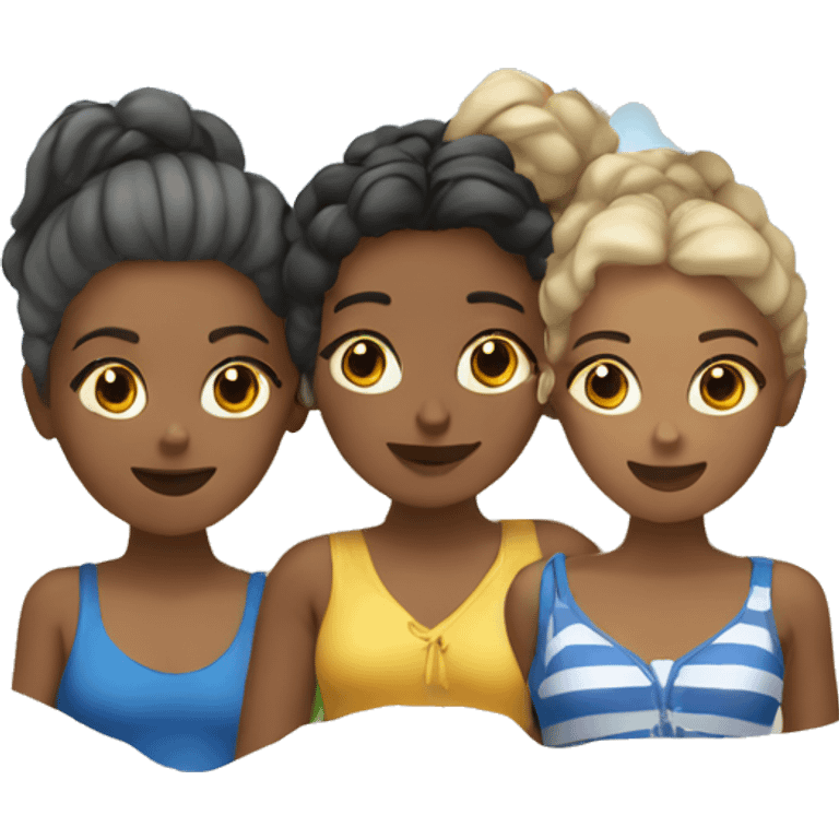 Beach with three girls emoji