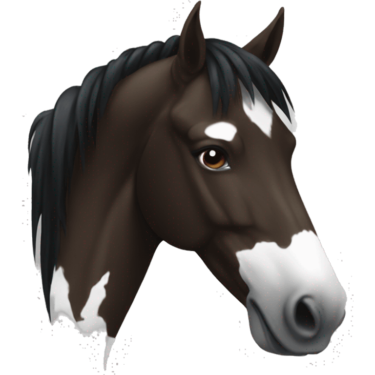 dark brown horse with white face and black mane  emoji