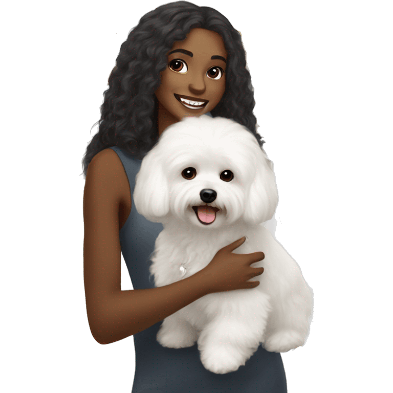 Long haired Black woman with a white maltipoo wishing a happy Thanksgiving  emoji