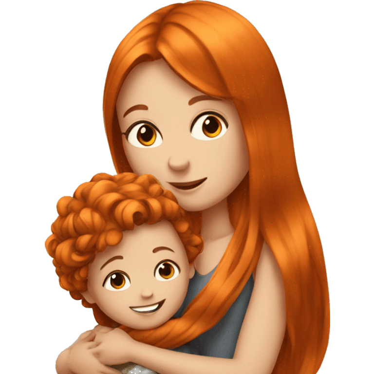 Girl with long orange hair holding boy baby with brown hair  emoji