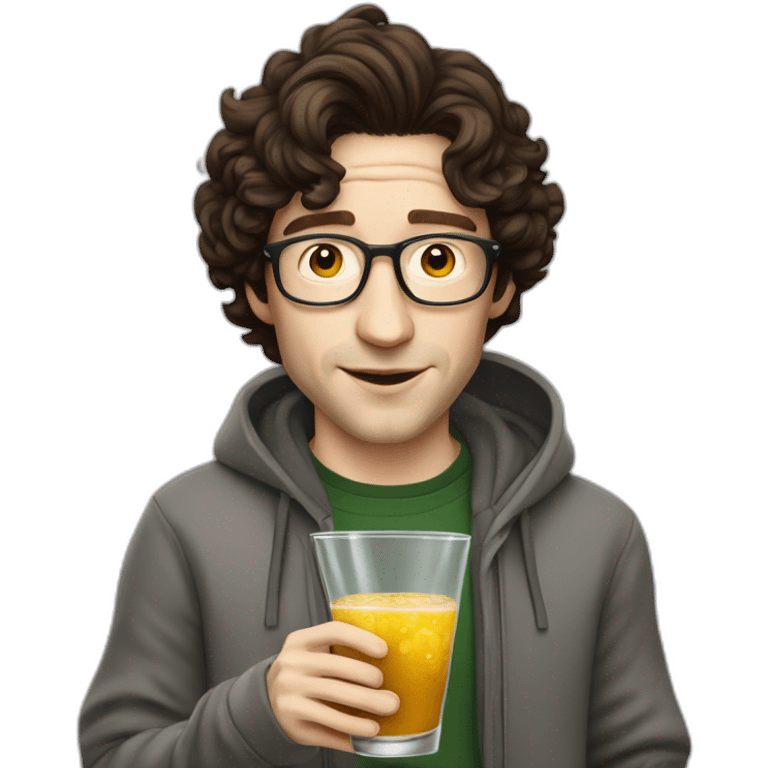 josh brener from silicon valley, realistic with hoodie sipping martini emoji