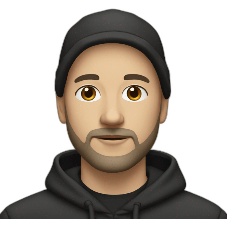 bald (white) man with black (short) beard and no glasses in a black hoodie wearing a light beige cap emoji