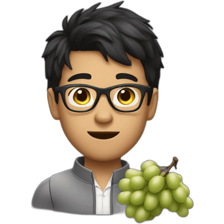 Young dark haired men with glasses, throwing grapes emoji