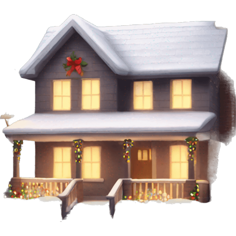 house with cozy Christmas lights and snow emoji