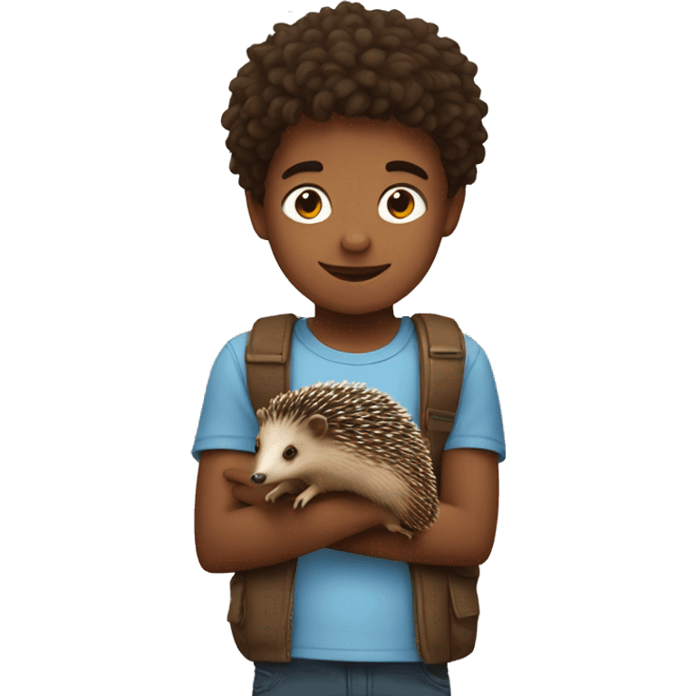 A boy holding a hedgehog emoji