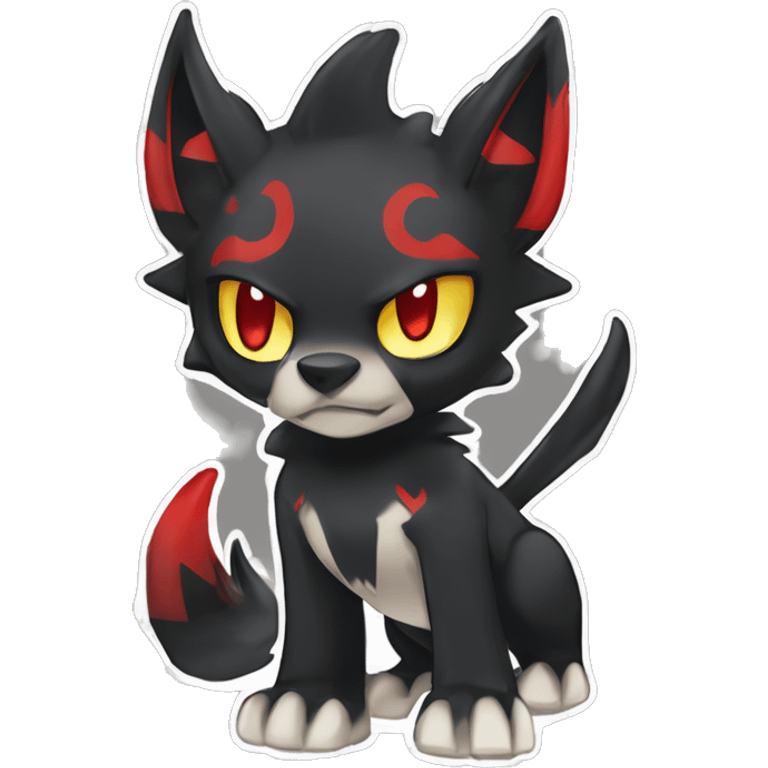 Black Cool Edgy Litten-Houndoom-Luxray Fakémon Digimon with Red and white Edgy markings, full body, outlined emoji