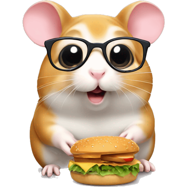 Hamster with glasses Eat hamburger emoji