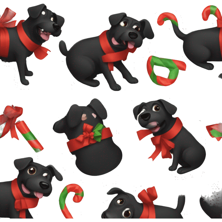 Black dog wrapped in Christmas wrapping paper  emoji