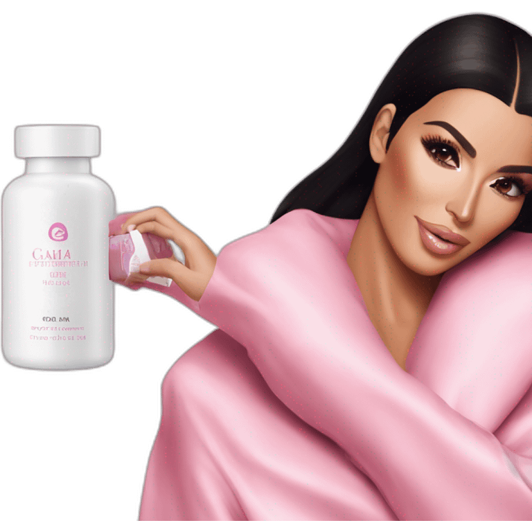 Kim Kardashian taking supplement in a pink packaging from GAIA Beauté emoji