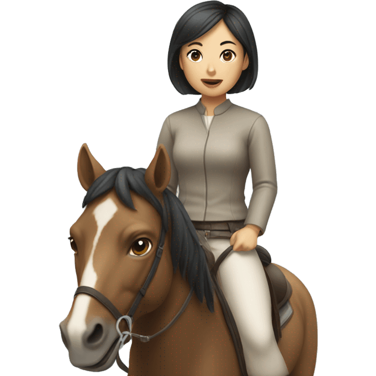 Asian girl with short hair riding horse emoji