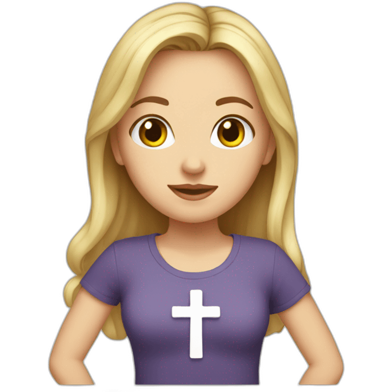 White girl with a cross t-shirt emoji