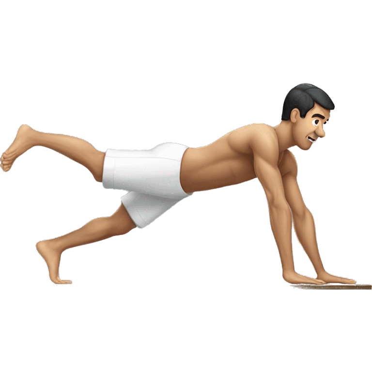 Full planche, man with elbows totally extended pushing the floor and with the legs up emoji