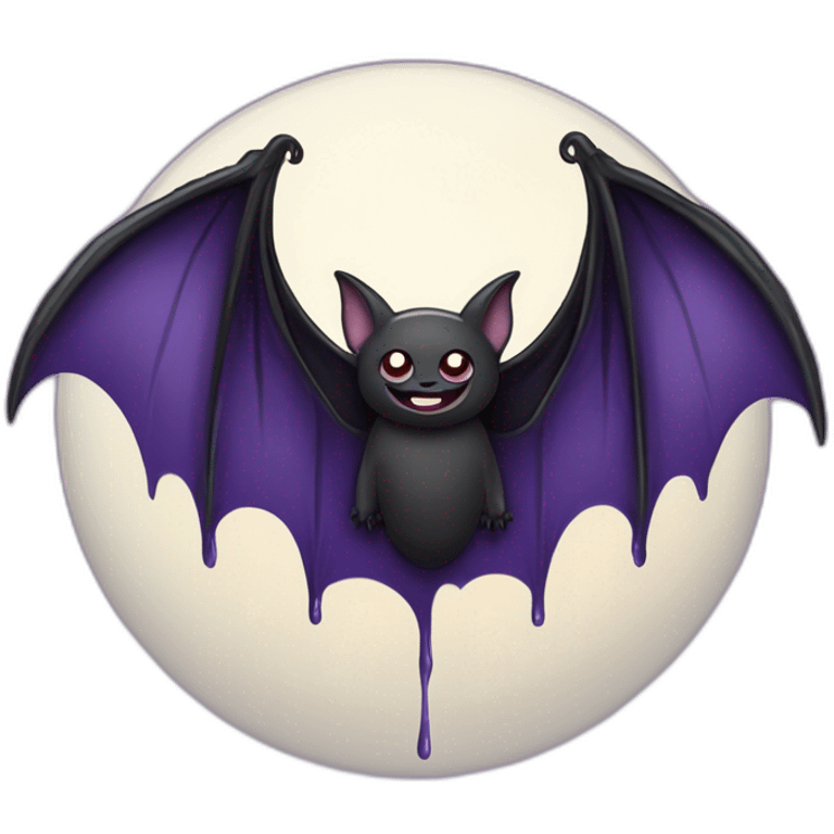 purple black vampire bat wings flying in front of large dripping grey crescent moon emoji